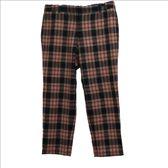 J.CREW CAFE CAPRI RED & BLACK PLAID WOOL CROPPED PANTS - Picture 2 of 9